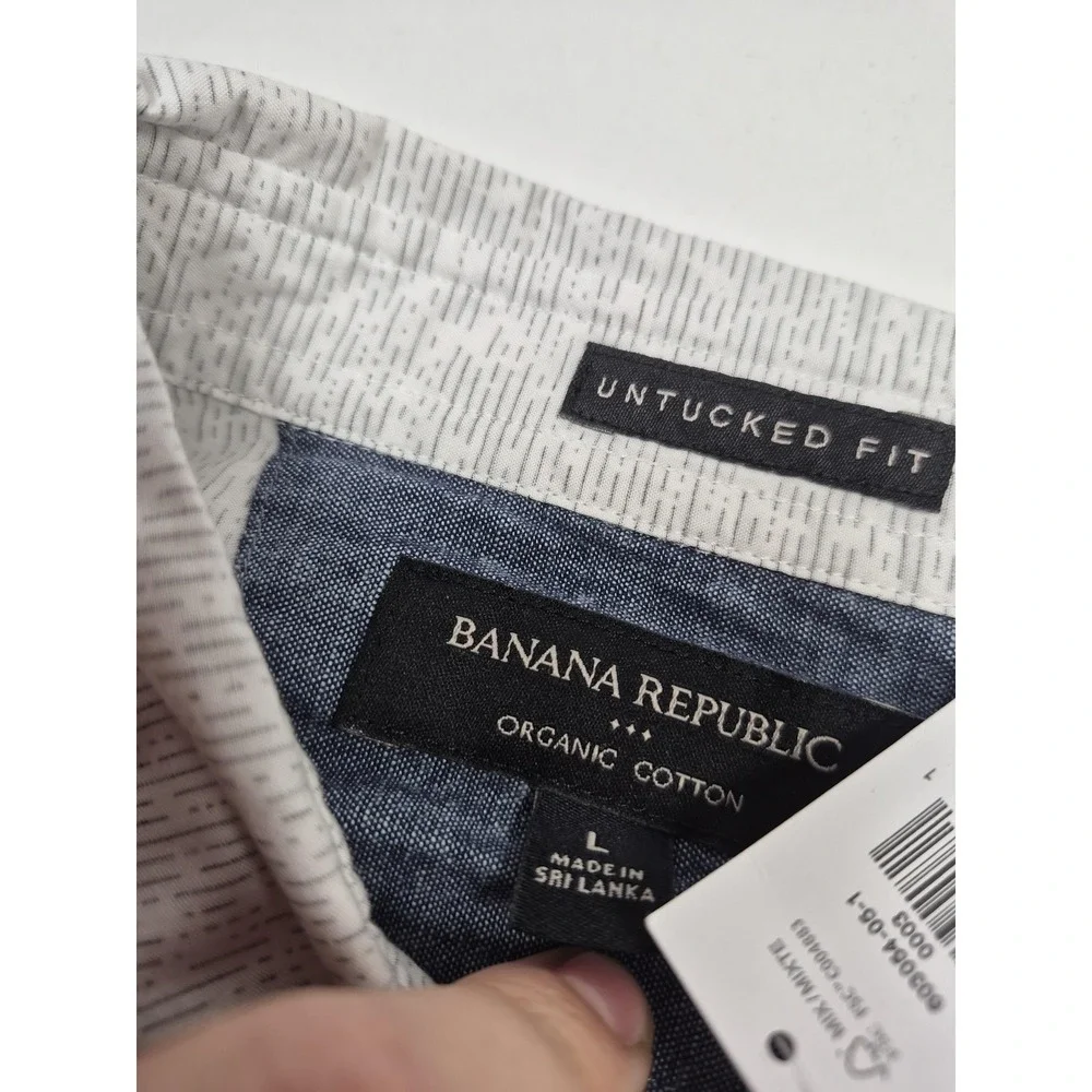 Banana Republic Shirt Mens L White Stripe Organic Cotton Button Down Long Sleeve